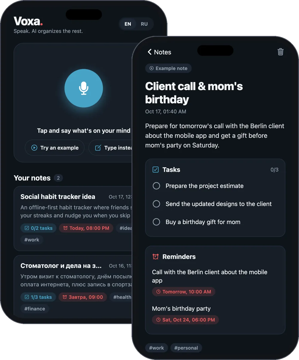 Voxa — AI voice notes app for iOS, Android & Web